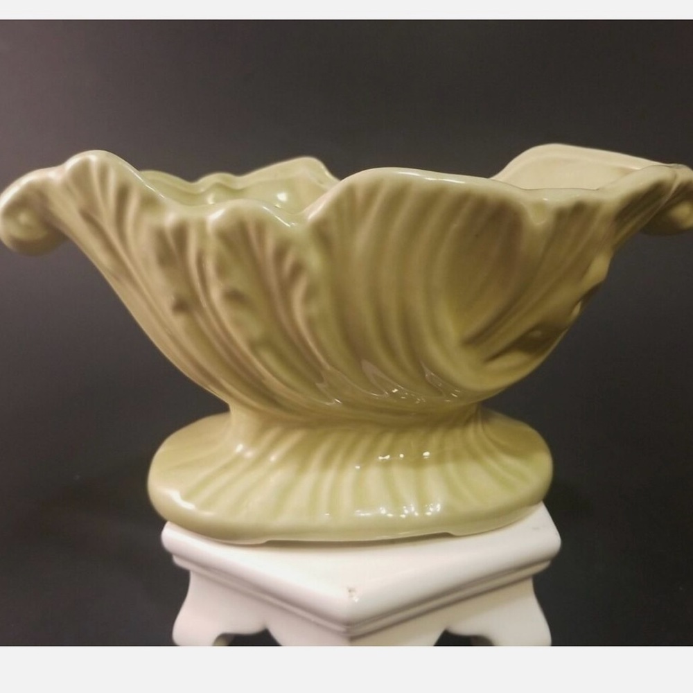Vintage Horton Ceramic A T 6 Pedestal Planter, Light Green & Yellow